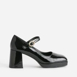 Babies à talon noir verni à plateforme