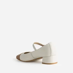 Babies bicolores beige et cognac cuir