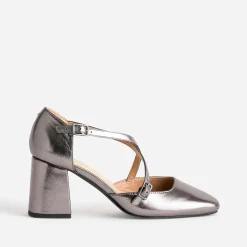 Babies grise métallisée brides croisées