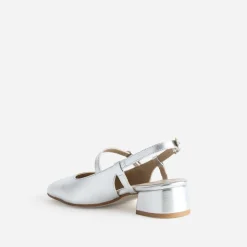Babies slingback argent en cuir lisse