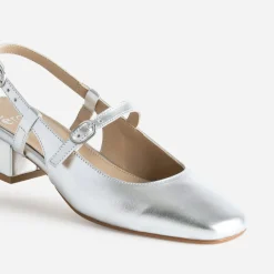 Babies slingback argent en cuir lisse