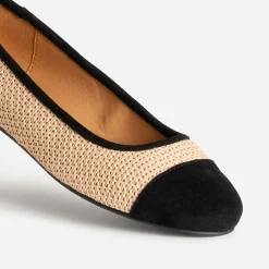 Ballerine beige tressée bout noir
