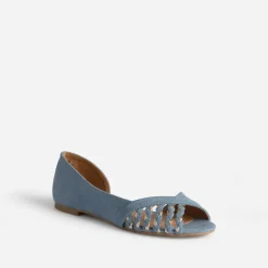 Ballerine bleu pastel suédée et dorée open-toe
