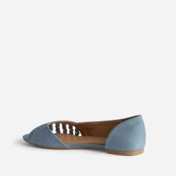 Ballerine bleu pastel suédée et dorée open-toe