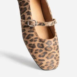 Ballerine marron cuir imprimé léopard