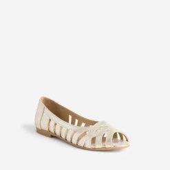Ballerine open-toe or en cuir effet python