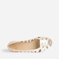 Ballerine open-toe or en cuir effet python