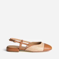 Ballerine slingback beige tressée bout camel