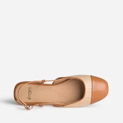 Ballerine slingback beige tressée bout camel