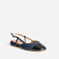 Ballerine slingback bleu denim brut bout noir