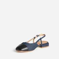 Ballerine slingback bleu denim brut bout noir