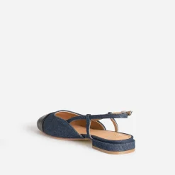 Ballerine slingback bleu denim brut bout noir