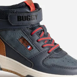 Basket BUGGY marine lacet rayé rouge