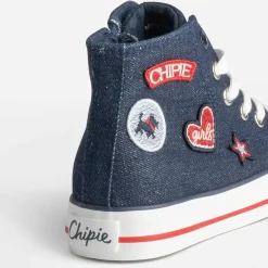 Basket CHIPIE en jean brut pailleté avec patchs