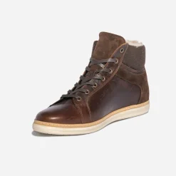 Basket marron en cuir fourrée