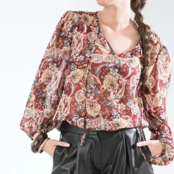 Blouse TEXTO rouge à imprimé cachemire floral