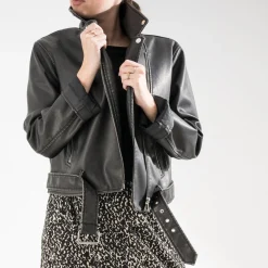 Blouson TEXTO noir esprit motard