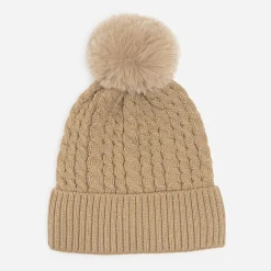 Bonnet camel en tricot torsadé à pompon