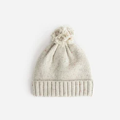 Bonnet écru chiné tricot à pompon