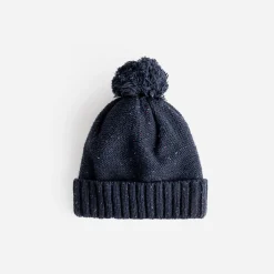 Bonnet marine chiné à pompon