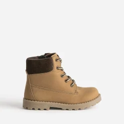 Boots à lacet éco-conçu camel cuir nubuck bord textile marron