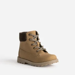 Boots à lacet éco-conçu camel cuir nubuck bord textile marron