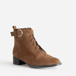 Boots à lacet ERAM FLEX camel cuir velours