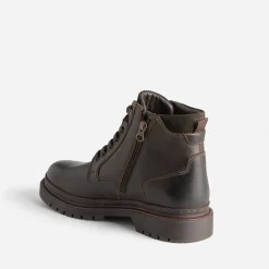 Boots à lacet marron en cuir à semelle cranté