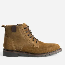 Boots à lacet marron en cuir velours