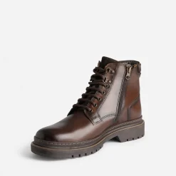 Boots à lacet marron en cuir semelle crantée
