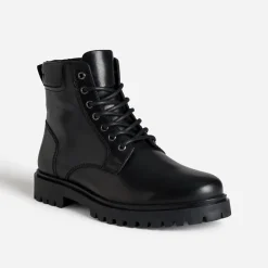 Boots à lacet noir cranté en cuir