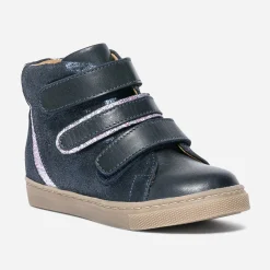 Boots BUGGY bleu marine en cuir à scratchs