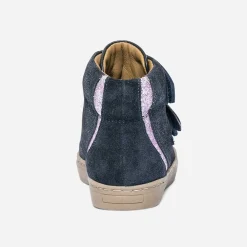 Boots BUGGY bleu marine en cuir à scratchs