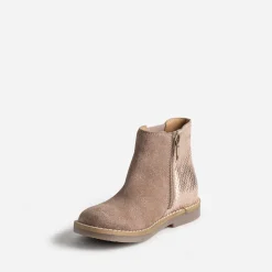 Boots BUGGY taupe en cuir velours pailleté