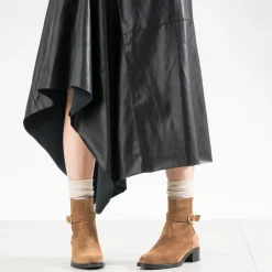 Boots camel cuir velours avec boucle