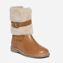 Boots camel en cuir avec empiècement amovible