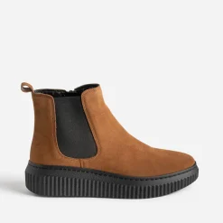 Boots camel en cuir velours à plateforme