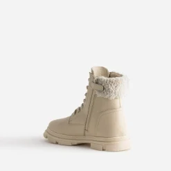 Boots éco-conçu à lacet BUGGY écru en cuir fourré