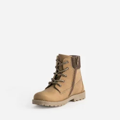 Boots éco-conçu BUGGY camel en cuir et textile marron