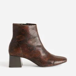 Boots cognac cuir velours effet python