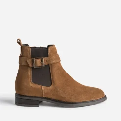 Boots cognac en cuir velours