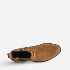 Boots cognac en cuir velours