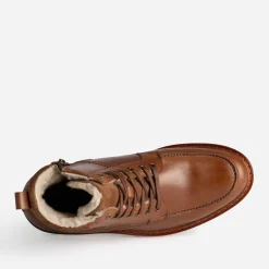 Boots cranté fourré en cuir cognac