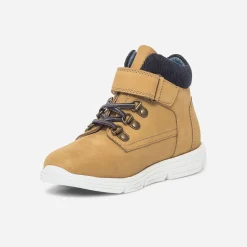 Boots jaune en cuir et velours marine