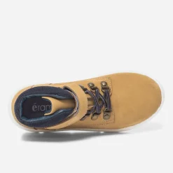 Boots jaune en cuir et velours marine