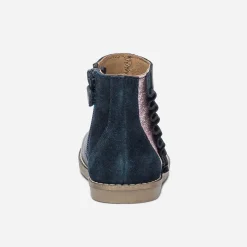 Boots marine en cuir à volant