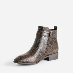 Boots marron effet python avec bride cheville