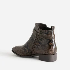 Boots marron effet python avec bride cheville
