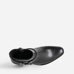 Boots motard TEXTO à talon noir en cuir