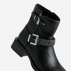 Boots motard TEXTO noir bride décor strass